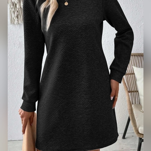 Black Round Neck Textured Mini Dress - Picture 4 of 5